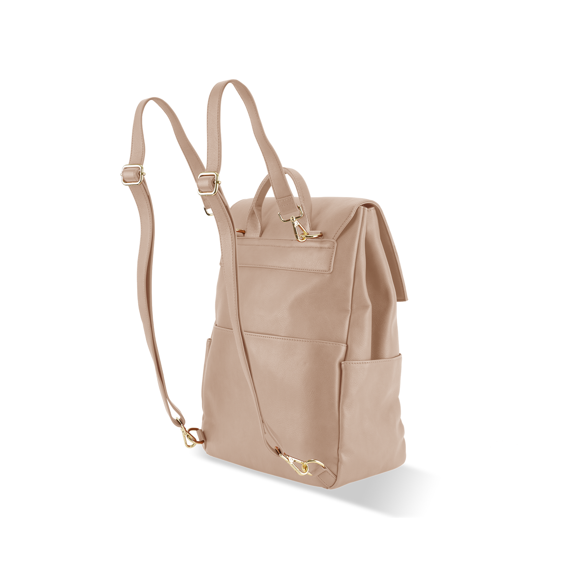 Back view of Florence Taupe Nappy Backpack showing versatile design for busy parents
