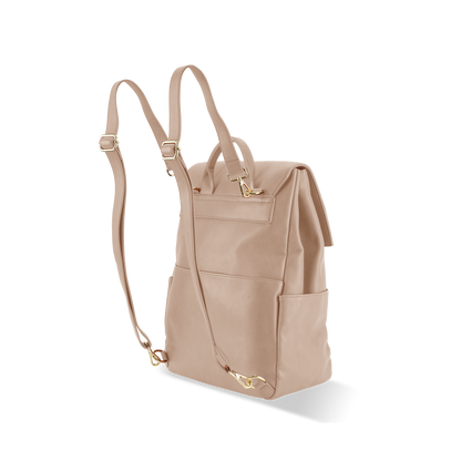 Back view of Florence Taupe Nappy Backpack showing versatile design for busy parents