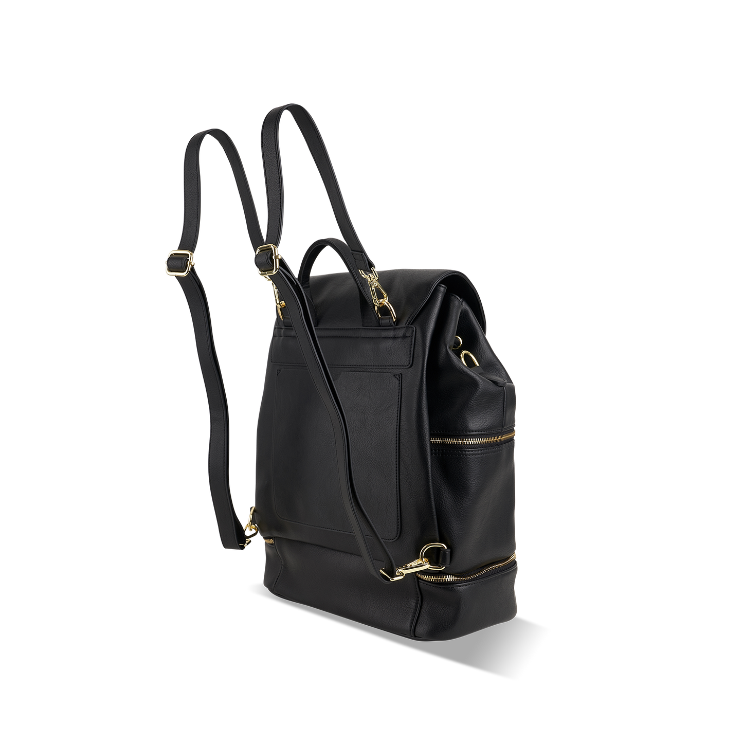 Back profile of Siena Black Nappy Backpack showing compact yet spacious design