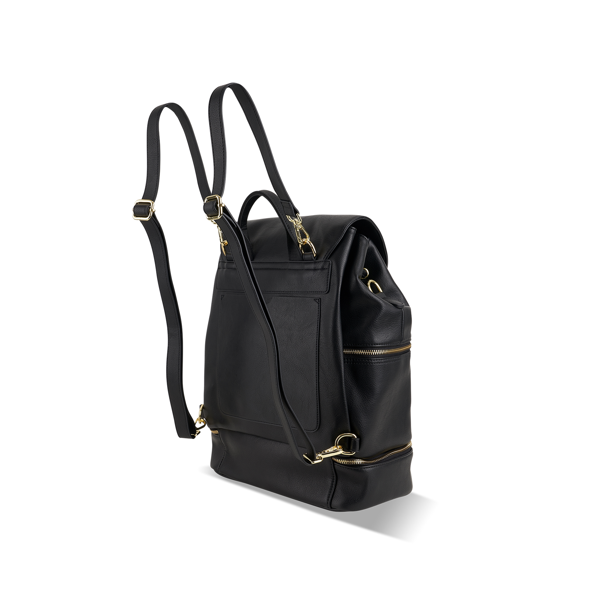 Back profile of Siena Black Nappy Backpack showing compact yet spacious design