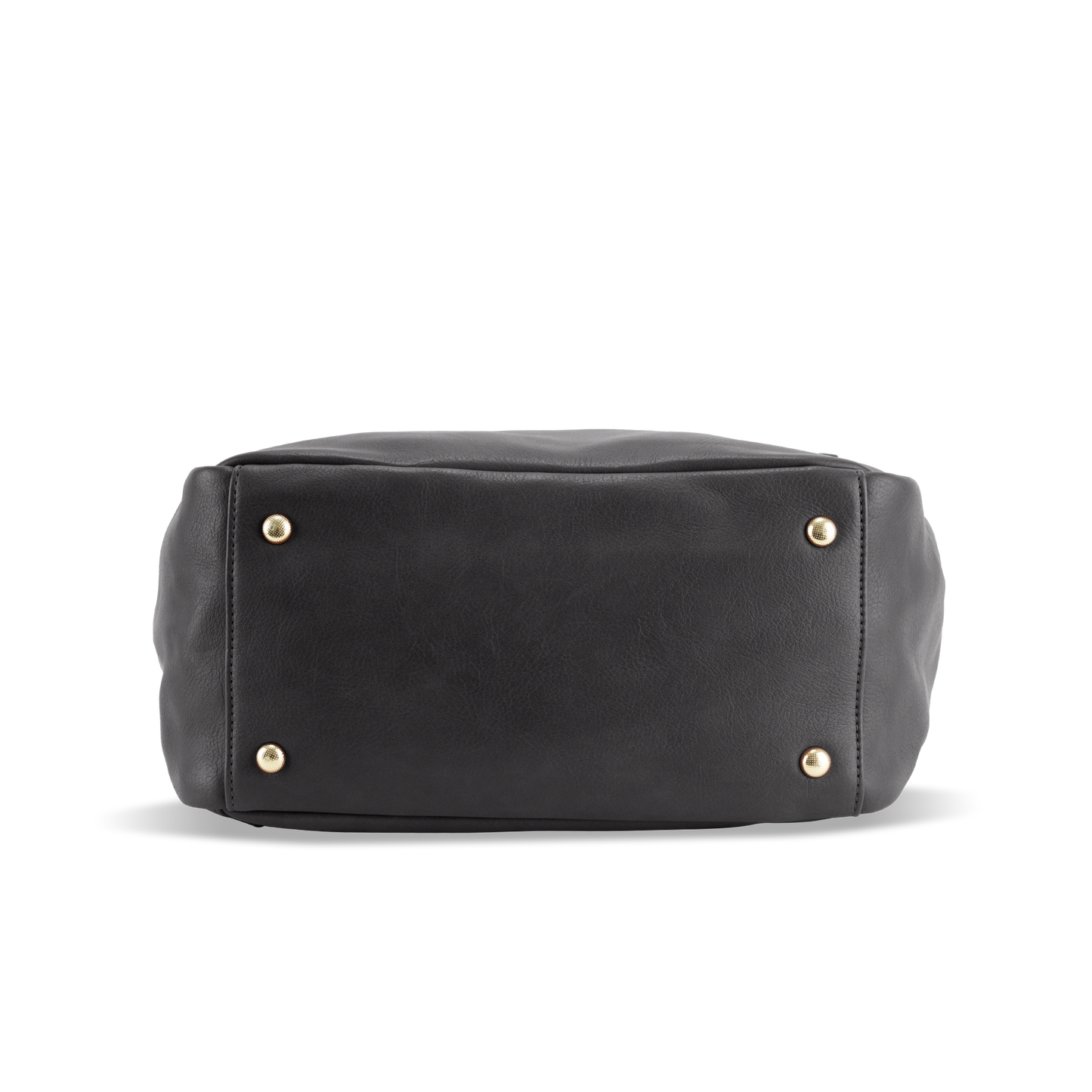 Bottom view of Florence black diaper bag showing metal studs for improved durability