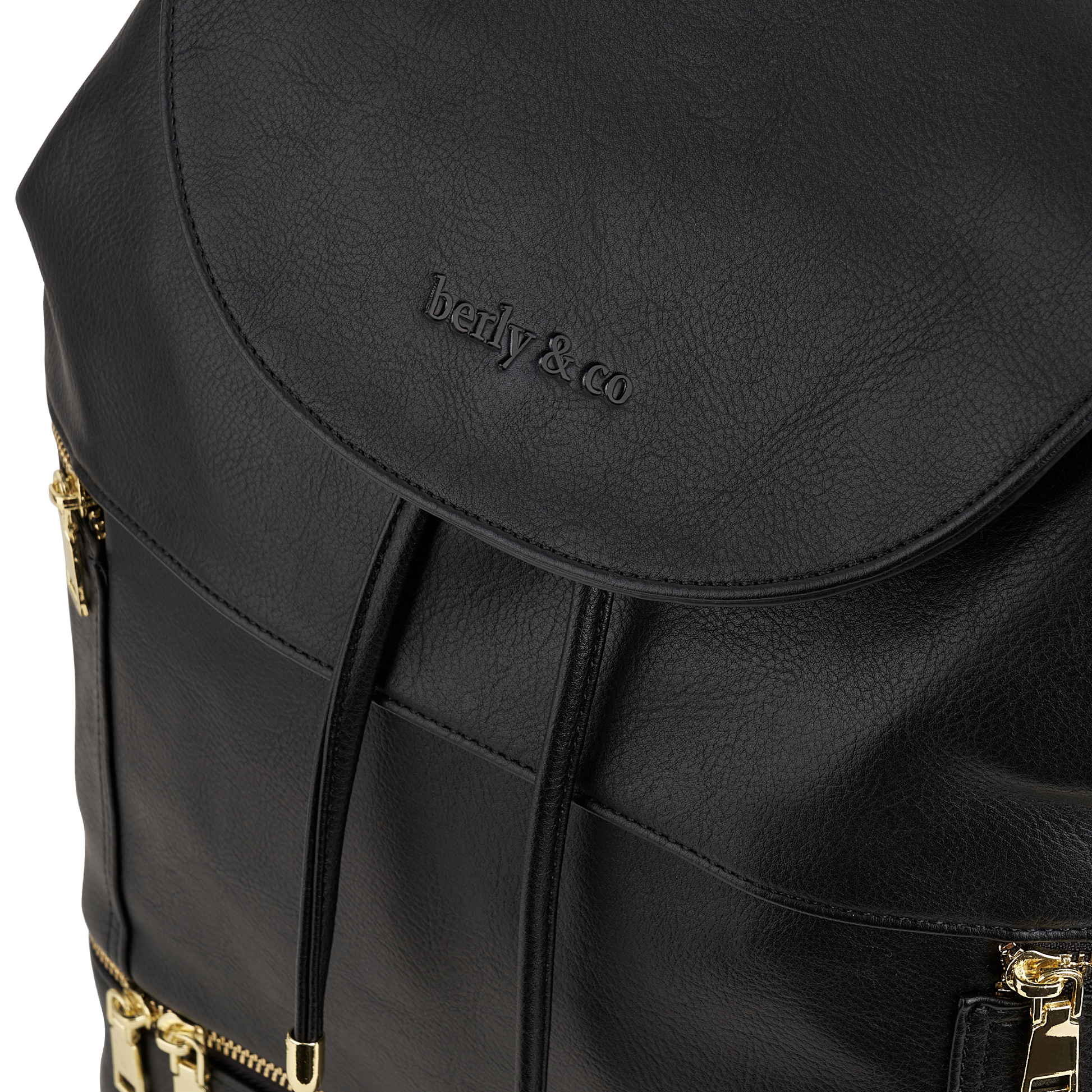 Detail of premium hardware and black vegan leather on Siena Diaper Bag