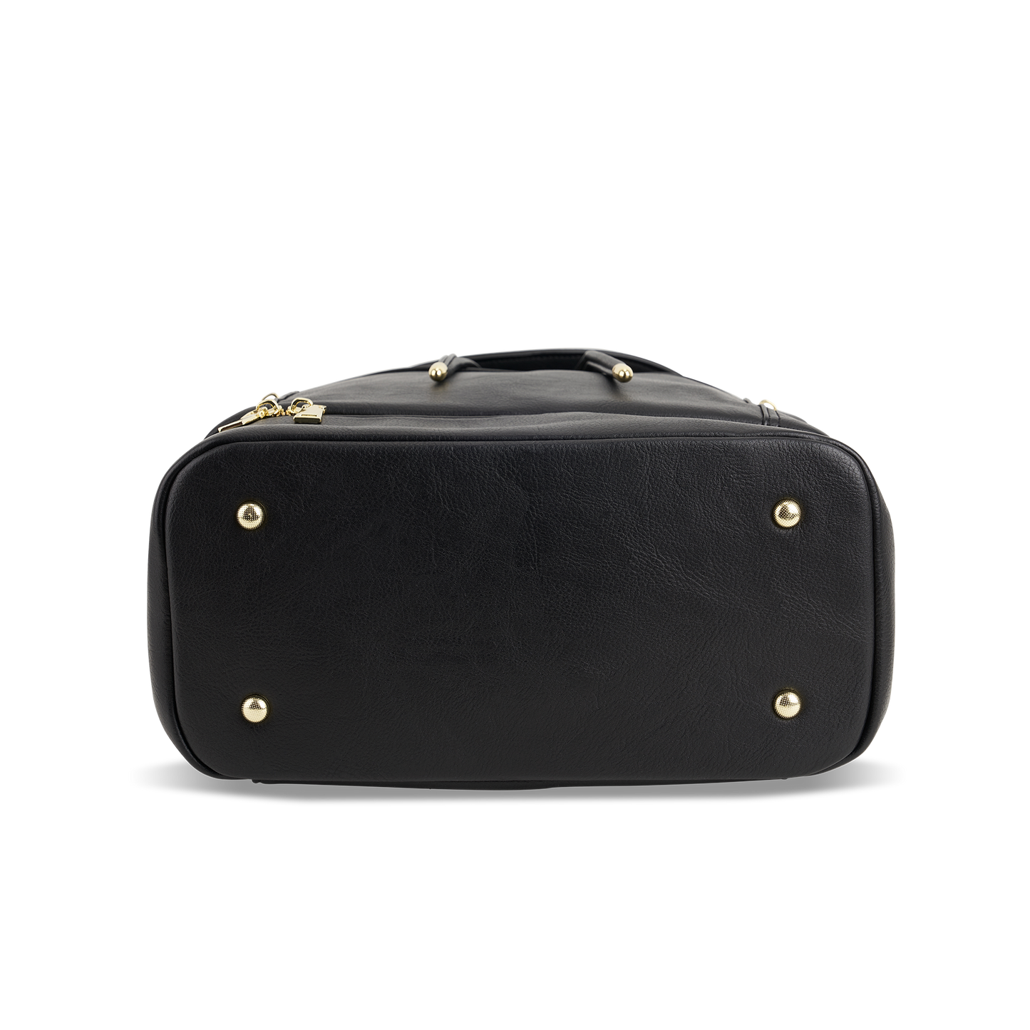 Bottom view of Siena diaper bag showing metal studs for improved durability