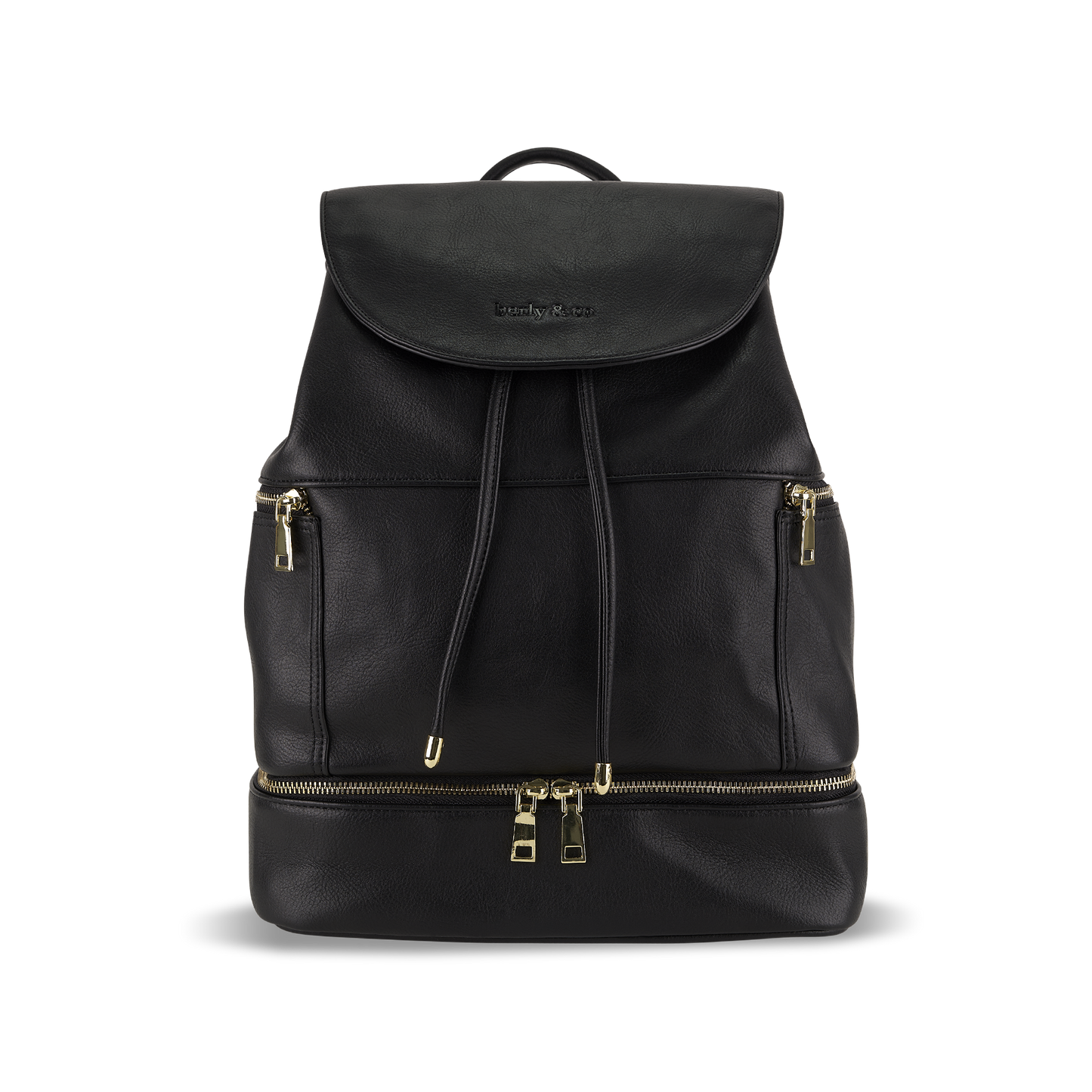 Siena Black Nappy Bag - Sleek vegan leather diaper backpack by Berly and Co