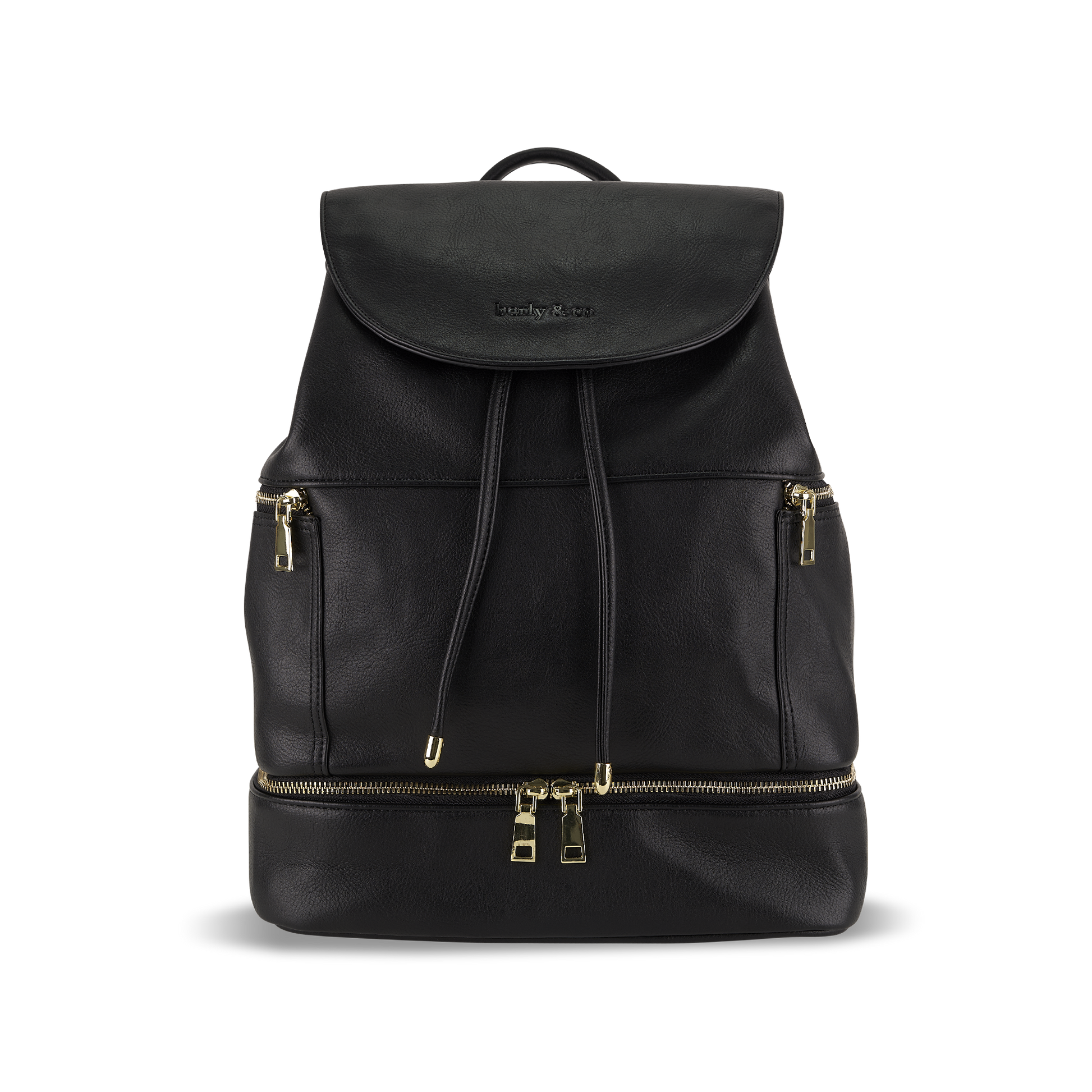Siena Black Nappy Bag - Sleek vegan leather diaper backpack by Berly and Co