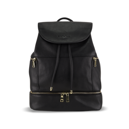 Siena Black Nappy Bag - Sleek vegan leather diaper backpack by Berly and Co