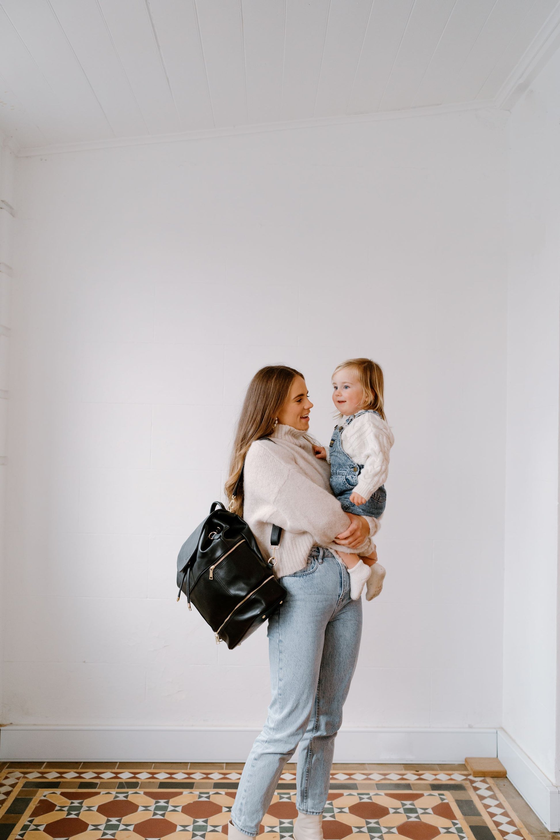 Siena black Nappy Backpack worn as everyday bag showing versatile style