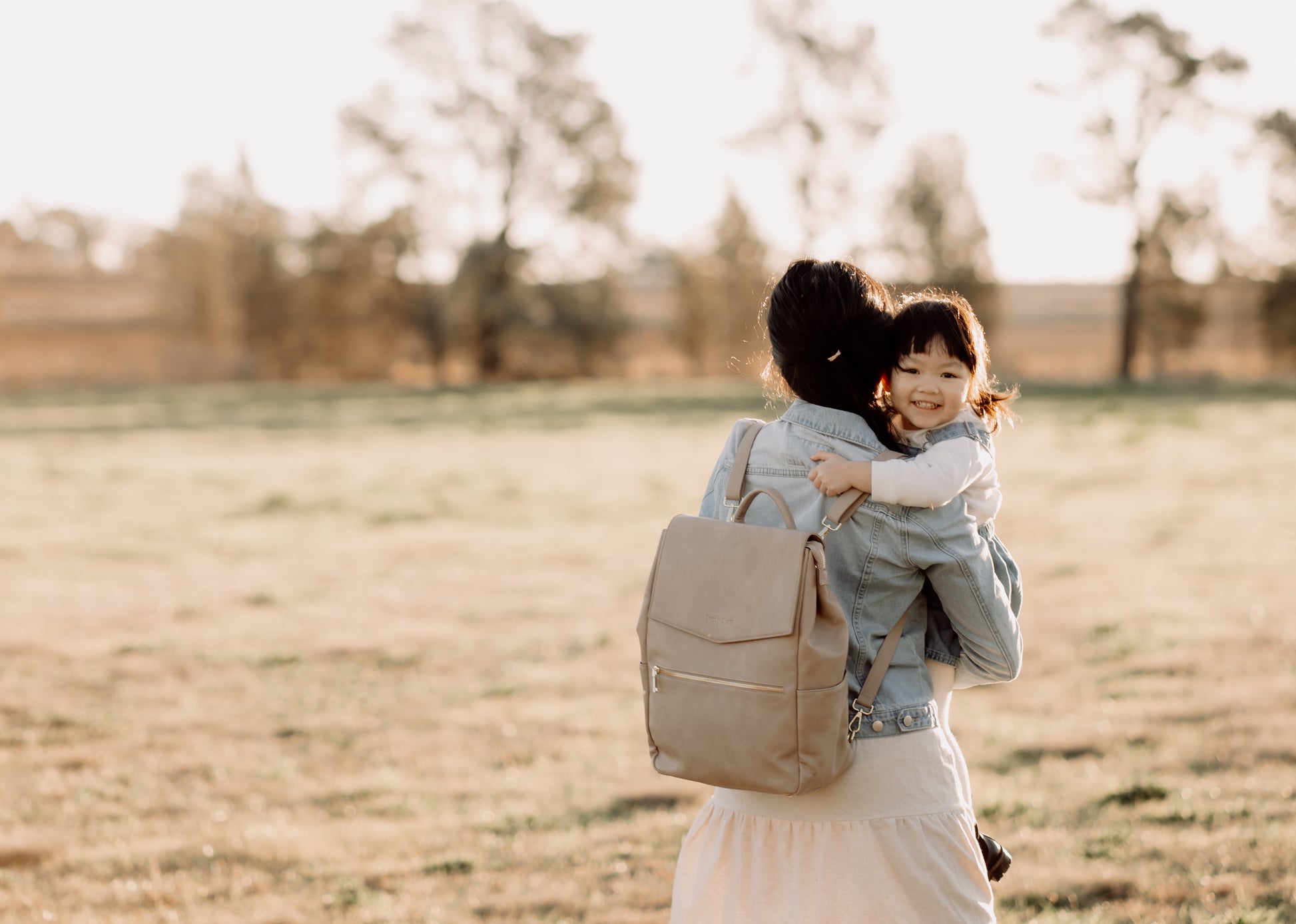 Florence Taupe Nappy Backpack worn as everyday bag showing versatile style